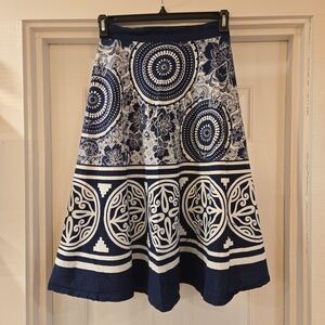 VTG Studio West Womens Boho Cotton Paisley Midi Skirt Blue White Size Small